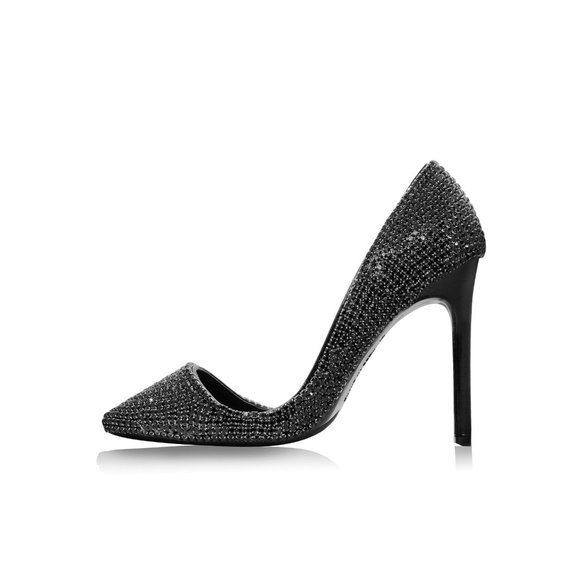 Black Diamond Bling High Heel Stilettos - Picture 2 of 5